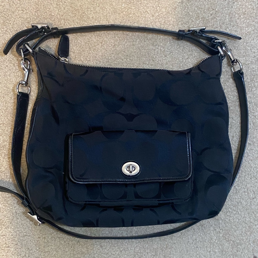 COACH MONOGRAM CANVAS SHOULDER / CROSSBODY TOTE BAG BLACK - Picture 1 of 7
